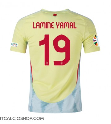Spagna Lamine Yamal #19 Seconda Maglia Europei 2024 Manica Corta